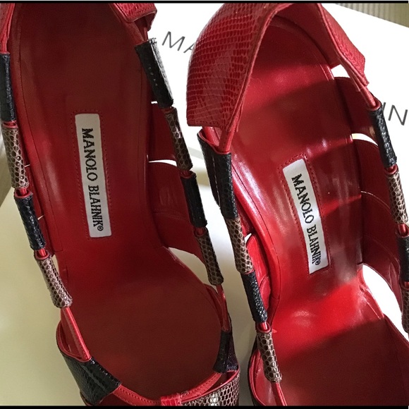 Manolo Blahnik Red Lizard size 39 brand new $1100 - Picture 9 of 12